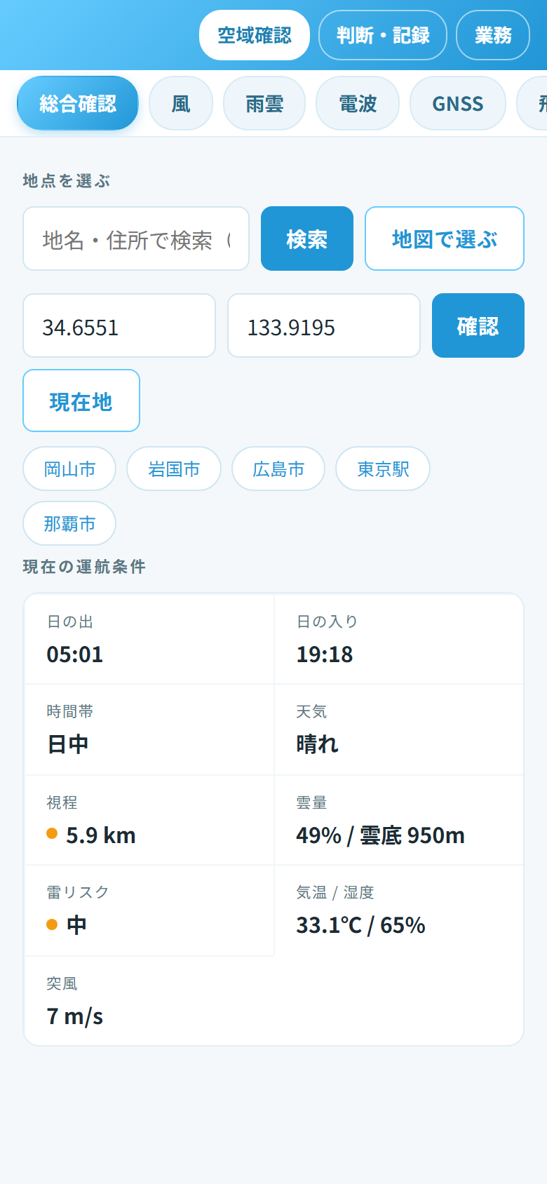 総合確認(入力・運航条件サマリー)